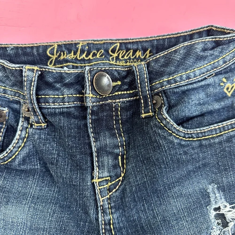 Justice Girls Denim Bermuda Shorts Size 7 Distressed Jean Shorts Dark Wash